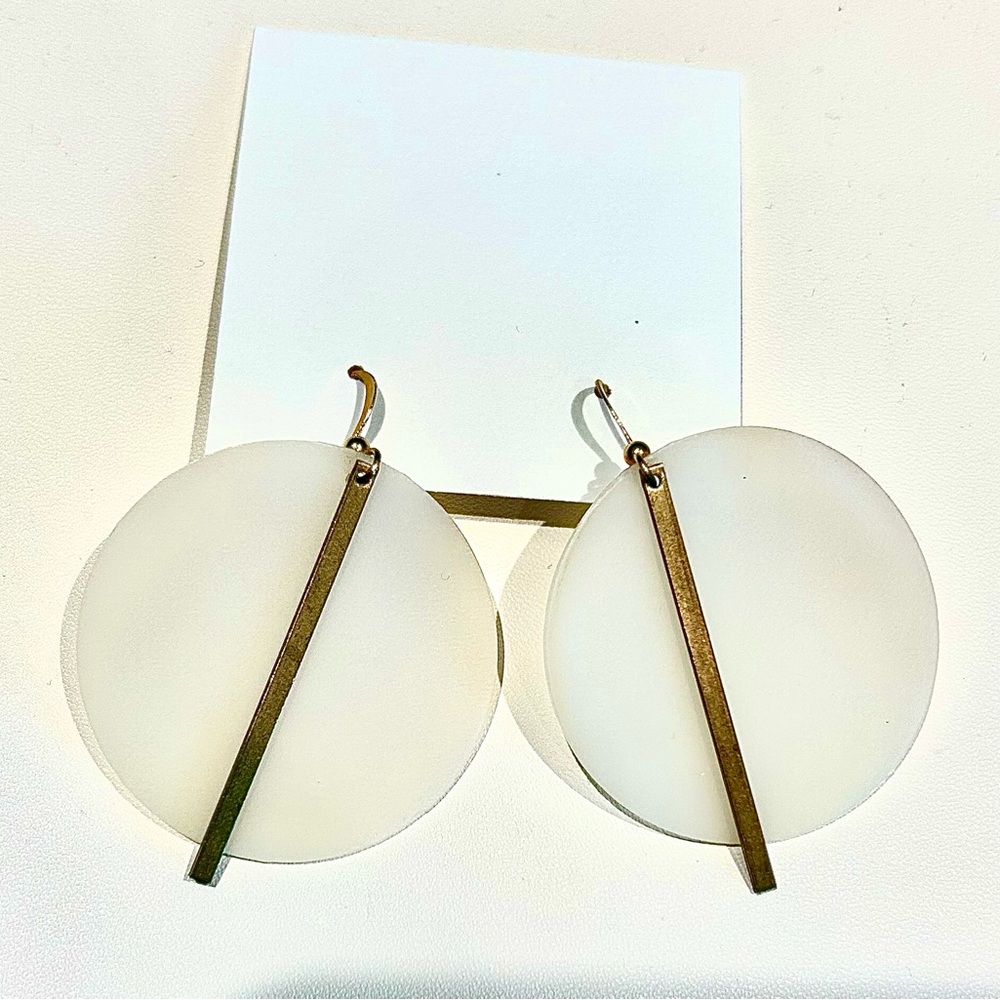 Modern White and Brass Earrings